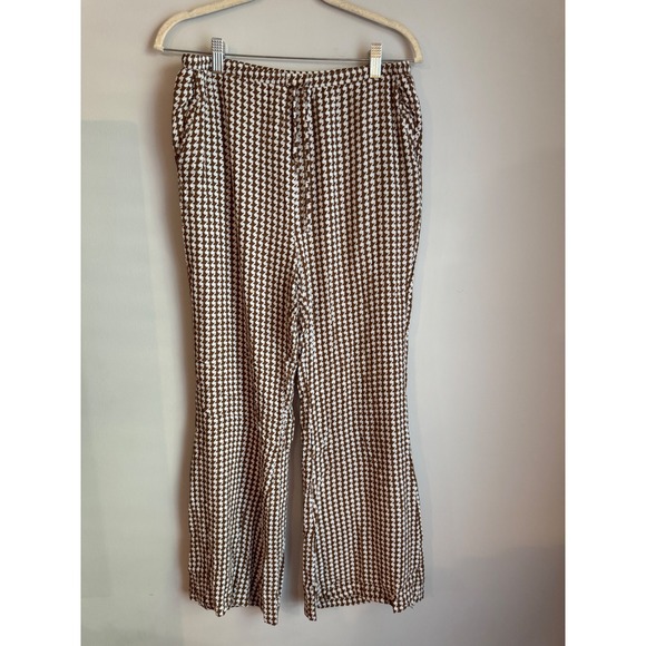 Charlie Holiday Pants - Charlie Holiday Brown White Houndstooth Wide Leg Pants Womens Size 8 Large
